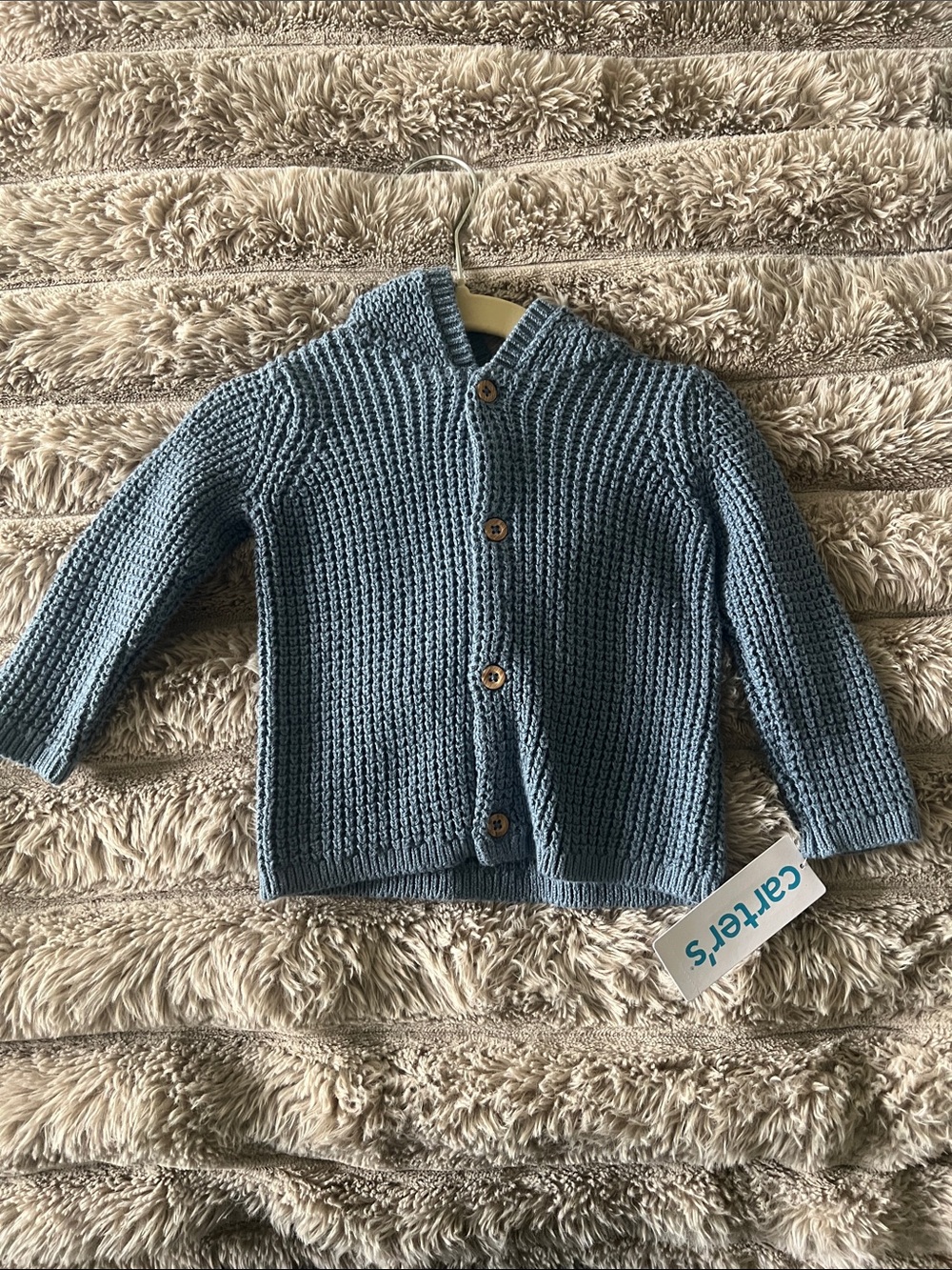Carter's Light Blue Knit Button-Up Cardigan with Hood